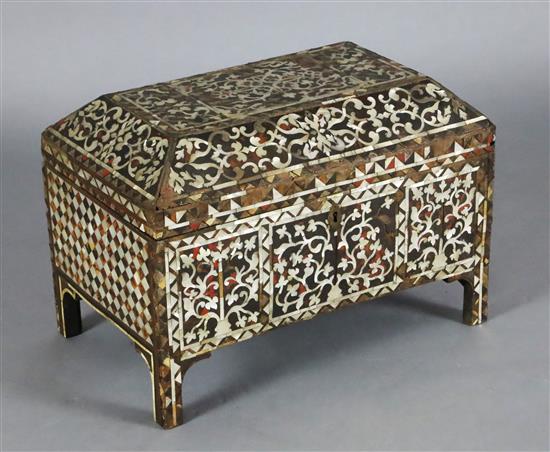 An late 18th /early 19th century Ottoman tortoiseshell and mother-of-pearl scribes casket, Turkey, w. 55cm, h. 39cm